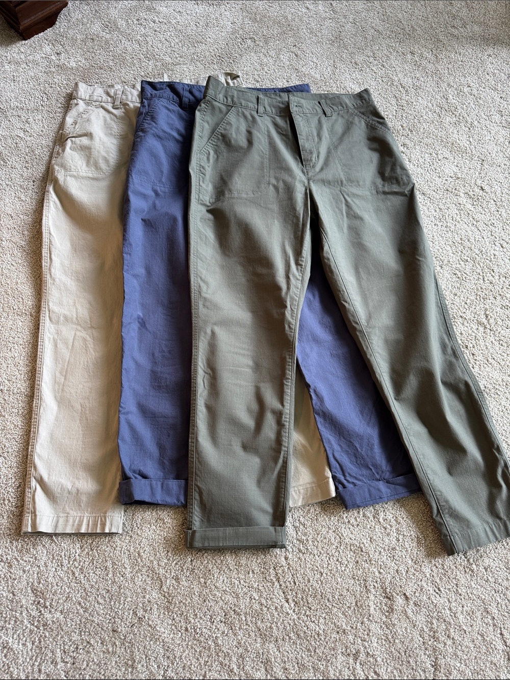 Eddie Bauer Cropped Straight-Leg Pants Trio in Olive, Navy & Cream